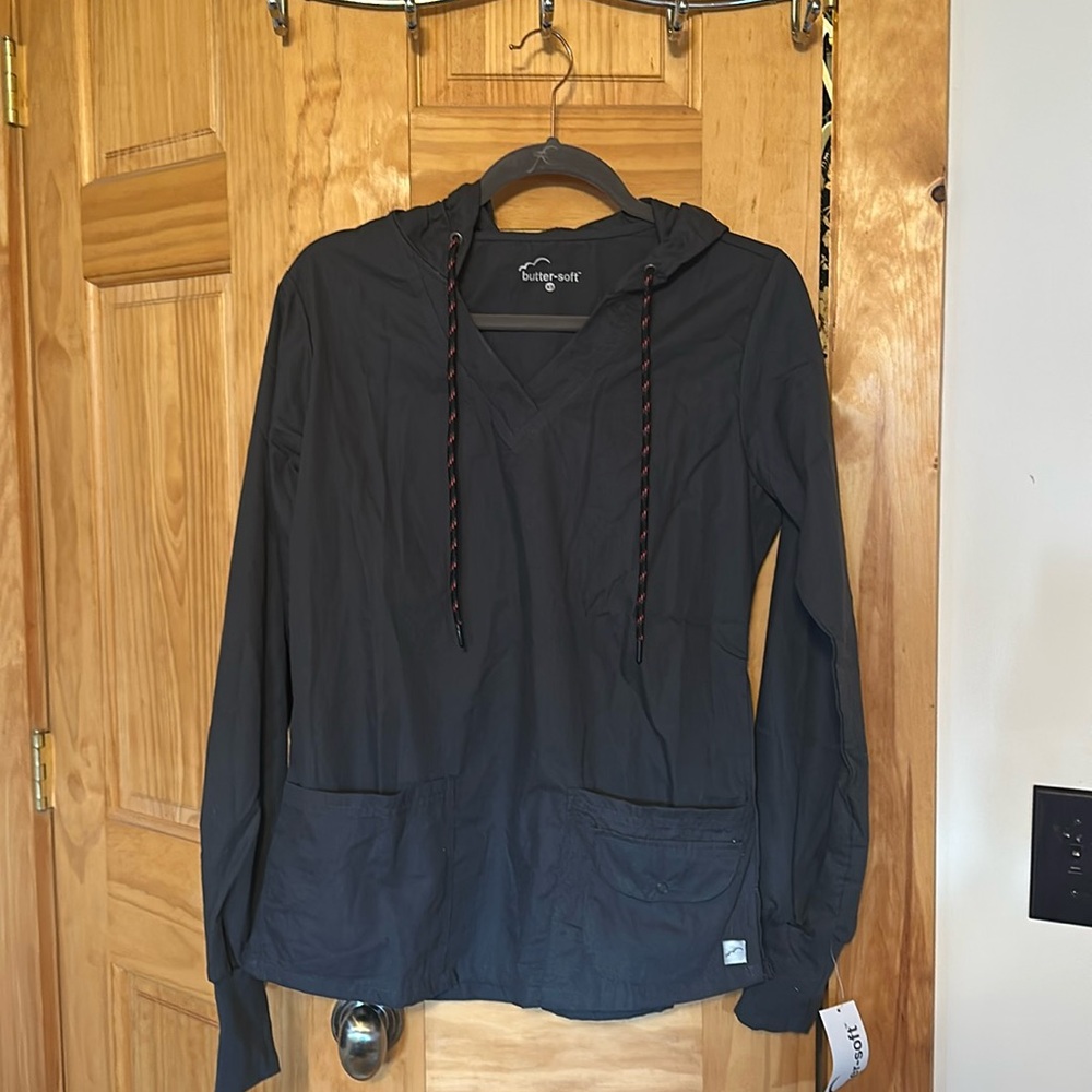 Butter-soft hooded scrub top, size XS, NWT